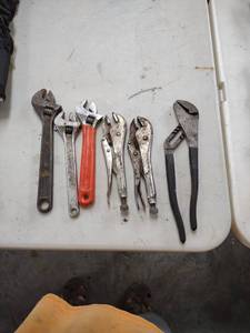 lot 1240 image: three crescent wrench two vise grip and one channel lock pliers