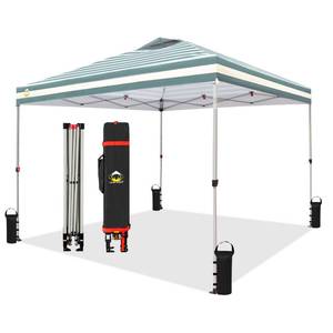 lot 20000 image: CROWN SHADES 10x10 Pop Up Canopy - Beach Tent with One Push Setup - Easy Outdoor Sun Shade for Events, Parties, Camping - Gazebo with STO-N-Go Cover Bag, Silver Coated Top, Cyan Blue Stripes