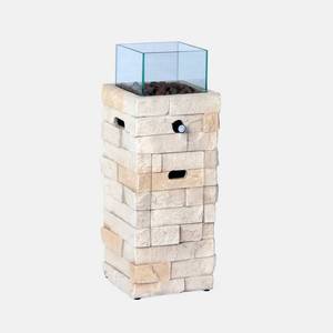 lot 20003 image: Chisholm 22 Tall Square Stone Fire Column - Natural - Threshold(GLASS FLAME SHIELD NOT INCLUDED) - Retail $99.99