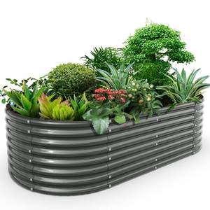 lot 20007 image: A ANLEOLIFE 8x4x2ft Galvanized Raised Garden Bed Kit, Oval Metal Deep Root Planters for Outdoor Plants Vegetables Flowers Herb, Large Bottomless, 478 Gallon Capacity- Quartz Grey - Retail $155.27