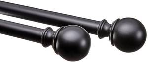 lot 20021 image: Amazon Basics 1-Inch Curtain Rod with Round Finials, 2-Pack, 36 to 72, Black