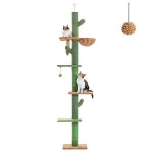 lot 20032 image: PAWZ Road Cat Tree, Cactus Floor to Ceiling Cat Tower with Adjustable Height(95-108 Inches), 5 Level Cat Climbing Tower with Cozy Hammock, Platforms and Dangling Balls for Indoor Cats