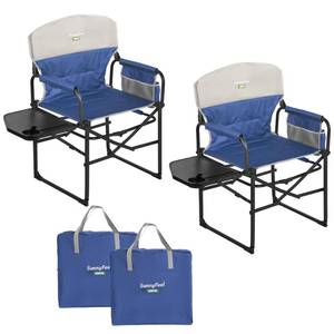 lot 20040 image: SUNNYFEEL Camping Directors Chair, Heavy Duty,Oversized Portable Folding Chair with Side Table, Pocket for Beach, Fishing,Trip,Picnic,Lawn,Concert Outdoor Foldable Camp Chairs - 2 Chairs