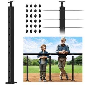 lot 20049 image: Gyykzz 42 Cable Railing Post (Post 41x2x2), Level Drilled Railing Post with Cable Grommets, Adjustable Top Level Line Post 180 Degree Cable Handrail Post, Black Finish Stainless Steel Deck Post