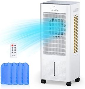 lot 20063 image: Grelife Portable Evaporative Air Cooler, 3-IN-1 Oscillation Air Cooler with Fan & Humidifier, 3 Wind Speeds, 3 Modes, 12H Timer, 1.58Gal Water Tank, 3 Ice Packs for Bedroom Living Room Office Garage(MISSING ONE ICE PACK)