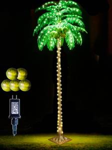 lot 20065 image: 8 FT LED Lighted Palm Tree with Coconuts Christmas Tree Outdoor Decor Artificial Palm Tree Tropical Palm Tree Lights for Patio Pool Hawaiian Luau Jungle Party Tiki Bar Indoor Decoration(MISSING TRANSFORMER & 2 COCONUTS)
