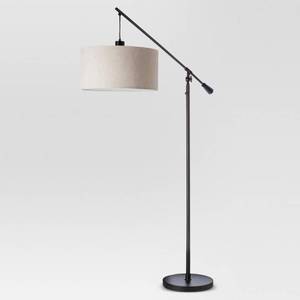 lot 20066 image: 70x16 Cantilever Drop Pendant Swing Arm Floor Lamp Brown - Threshold� Adjustable, Metal Body, Linen Shade - Retail $174.13