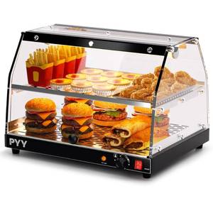 lot 20073 image: PYY Food Warmer Commercial Countertop Pizza Warmer Countertop 2-Tier with LED Lighting Food Display Warmer Pastry Disaplay Case Pretzel Warmer Machine