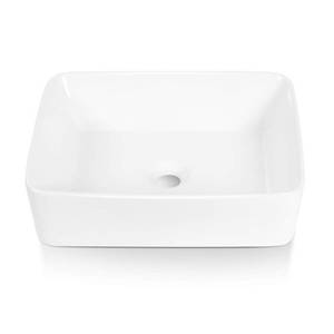 lot 20086 image: Sinber 19 x 15 x 5.31 White Rectangular Ceramic Countertop Bathroom Vanity Vessel Sink BVS1915A-OL