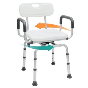 lot 20092 image: 360 Degree Shower Chair Swivel,Portable Seat with Armrests and Back, Adjustable Height Seat for Bathtub (White1)