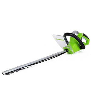 lot 20096 image: Greenworks 22 4 Amp Corded Electric Hedge Trimmer 2200102(POWER ON)- Retail $79.99
