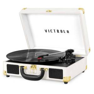 lot 27880 image: Victrola Journey Bluetooth Suitcase Record Player with 3-speed Turntable - White