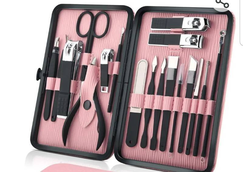 lot 68212 image: Manicure Set Professional Nail Clippers Kit Pedicure Care Tools- Stainless Steel Women Grooming Kit 18Pcs for Travel or Home (Pink)