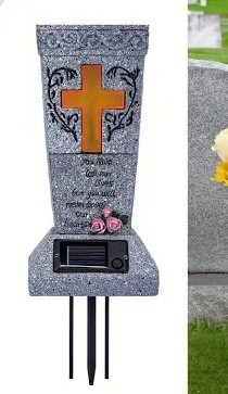 lot 68222 image: HUYIENO Solar Cemetery Grave Vase with LED for FreshArtificial Flowers Headstones Vases with Spikes Gravestone Decor Memorial Gifts for Loss of Loved One