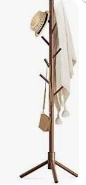 lot 68244 image: Haddockway Wooden Coat Rack Stand with 8 Hooks New Zealand Pine Adjustable Coat Standing Tree Easy Assembly for Coats, Hats, Scarves and Handbags for Entryway, Hallway, Bedroom, Office