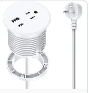 lot 24015 image: Desk Power Grommet with PD 20W USB C Port, Recessed Power Desk Outlet with 1 AC Plugs and 2 USB Ports, Flush Mount Grommet Power for Furniture Office Desk, 6.56 FT Flat Plug Power Cord, UL Listed