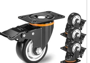 lot 24026 image: 3 Inch Caster Wheels, Heavy Duty 3�� Casters Set of 4 with Brake, TONSUM No Noise Polyurethane (PU) Wheels and Safety Dual Locking casters, Swivel Plate Castors (Two Hardware Kits)
