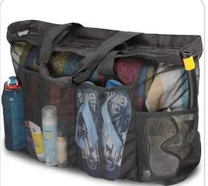 lot 24028 image: Extra Large Beach Bag, XL Mesh Tote with Zipper and Pockets Ideal for Your Family Beach Trip