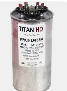 lot 24044 image: Packard PRCFD455A TITAN HD Run Capacitor 455 MFD 440370 Volt Round