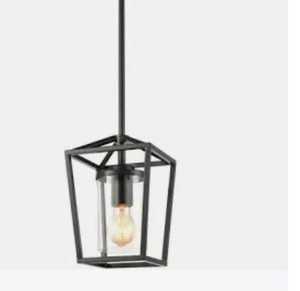 lot 24062 image: Industrial Black Pendant Lighting for Kitchen Island Vintage Cage Rod-Hanging Light with Clear Glass Cylinder Shade