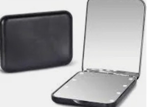 lot 24067 image: Kintion Pocket Mirror, 1X3X Magnification LED Compact Travel Makeup Mirror with Light for Purse, 2-Sided, Portable, Folding, Handheld, Small Lighted Mirror for Gift, Black
