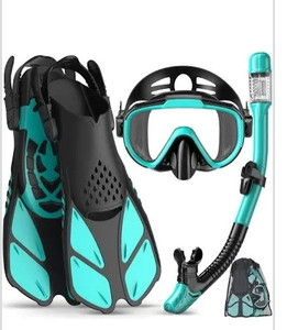 lot 24076 image: Snorkeling Gear for Adults Men Women,4 in 1 Snorkel Set with Panoramic View Diving Mask Anti-Fog Anti-Leak,Dry Top Snorkel,Fins and Travel Bag for Swimming,Snorkeling and Travel Diving Small  Medium