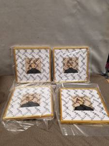 lot 24079 image: 4x4 Picture Frame Set of 4, Matted Gold Simple Modern Brushed Thin Aluminum Metal Square Photo Frame Fits 3x3 with Mat or 4 x 4 without Mat Display For Tabletop or Wall Collage