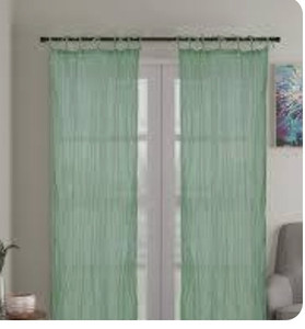 lot 24085 image: Crinkle Sheer Curtains 84 Inch Length, Rod Pocket Cotton Voile Drapes for Living Room, Bedroom Window Treatment Curtain Panels for Villa, Parlor, Farmhouse - Greenish - Set of 2, 40x 84