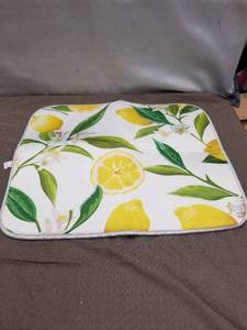 lot 24093 image: Dish Drying Mat for Kitchen Counter, Lemon Flowers Dish Drying Pad Dish Drainer Rack Mats Reversible, Microfiber, Absorbent Dish Mats,Medium 16 x 18 Inches