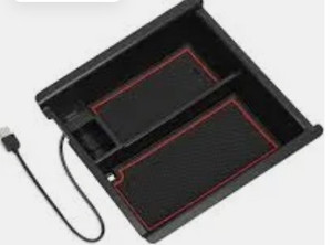 lot 24096 image: Center Console Organizer with USB Port for Toyota Tacoma Accessories 2023 2022 2021 2020 2019 2018 2017 2016,3rd Gen TRD Offroad Upgrades Mods Interior Para Organizador Coin Insert Tray Truck Box