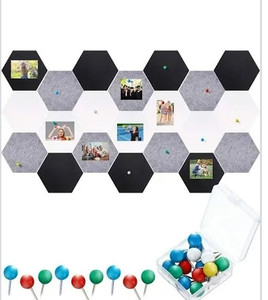 lot 24098 image: 21 Pieces Pin Board Hexagon Felt Board Tiles Bulletin Board Memo Board Notice Board with 40 Pieces Push Pins for Home Office Classroom Wall Decor 5.9 x 7 Inches 15 x 17.7 cm (Black, White, Grey)