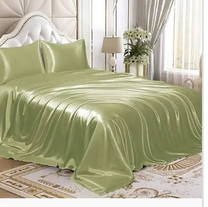 lot 24100 image: Homiest 3pcs Satin Sheets Set Luxury Silky Satin Bedding Set with Deep Pocket, 1 Fitted Sheet  1 Flat Sheet  1 Pillowcases (Twin Size, Sage Green)