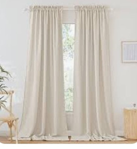 lot 24102 image: RYB HOME Linen Textured Curtains Semi Sheer Window Curtains Light Filtering Ariy Privacy Sheers for Bedroom Living Room Office Patio Door, Beige, 52 inch Wide x 108 inch Long, 2 Panels