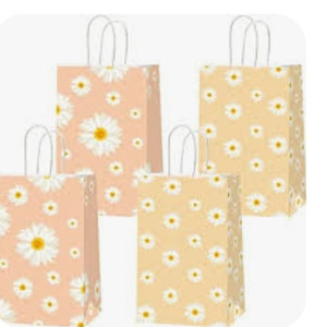 lot 24115 image: 24 Pieces Daisy Flower Goodie Bags Hippie Party Favor Bags Boho Goody Bags Groovy Party Favors Gift Candy Bags Paper Treat Bags with Handles for Girls Retro Themed Birthday Baby Shower Party Supplies