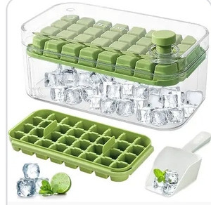 lot 24120 image: 2023 New Ice Cube Tray with Lid and Bin, 2 Pack Ice Cube Trays for Freezer, 64 Pcs Ice Cube Mold Green