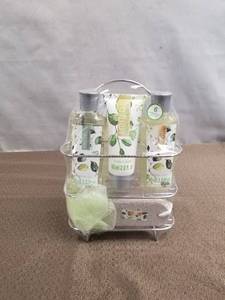 lot 34632 image: Minted Coconut & Olive Oil Shower Gel, Lotion, Cream Bath, Puff, Pumice Stone