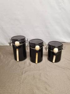 lot 23435 image: Vtg 3pc Black Anchor Hocking Home Collection Canister Set