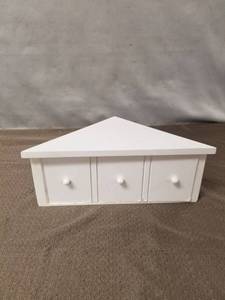 lot 23455 image: Wooden Floating Corner Shelf with Drawer, White