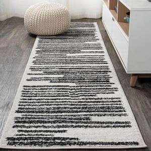 lot 1021 image: Khalil Modern Berber Stripe CreamBlack 2 ft. x 8 ft. Runner Rug