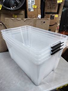 lot 1935 image: Four Clear Storage Totes With Lids. 4 Lids