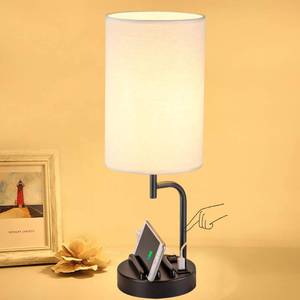 lot 5675 image: Dreamholder Touch Control USB Table Lamp, Upgraded 3-Way Dimmable Bedside Desk Lamp with USB C & A Charging Ports and AC Outlet, Nightstand Lamp for Bedroom, Dimmable Bulb Included, Silver