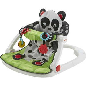 lot 5702 image: Fisher-Price Sit-Me-Up Floor Seat Portable Baby Chair with Toys Crinkle & Squeaker Panda Paws - Retail $147.17