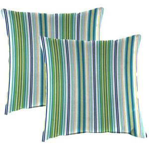 lot 5706 image: Jordan Manufacturing 16 x 16 Outdoor Throw Pillow (Set of 2) - 16 L x 16 W x 4 H Clique Stripe Fresco