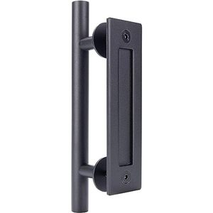 lot 6204 image: Wright Products Interior Pull and Flush Handle Set for Barn Doors, Matte Black