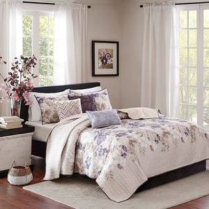 lot 7831 image: Willow Watercolor Floral Quilted Coverlet Set (KingCalifornia King) Taupe - 6pc Madison Park Microfiber Bedspread Set - Retail $263.54