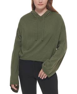 lot 8182 image: Calvin Klein Jeans Women s Solid Maxi Long Sleeve Hoodie