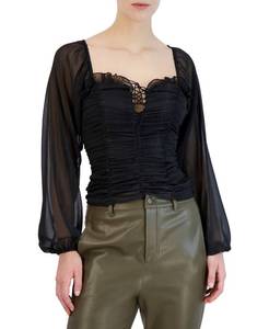 lot 8189 image: BCBGeneration Womens Shirred Sheer-Sleeve Top&nbsp(size unknown)