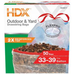 lot 9887 image: HDX FlexPro 33 Gallon - 39 Gallon Clear Drawstring Outdoor and Yard Trash Bags (50-Count)