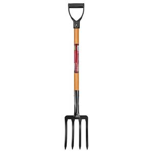 lot 9900 image: Husky 28 in. D-Grip Short Wood Handle 4-Tine Spading Garden Fork