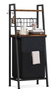 lot 1017 image: Furnulem Ladder Shelves With A Hamper Basket In Rustic Brown
